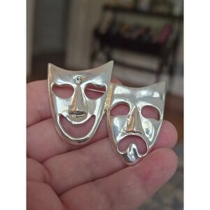 Theater Brooch Mask Comedy and Tragedy Drama Silvertone Vintage